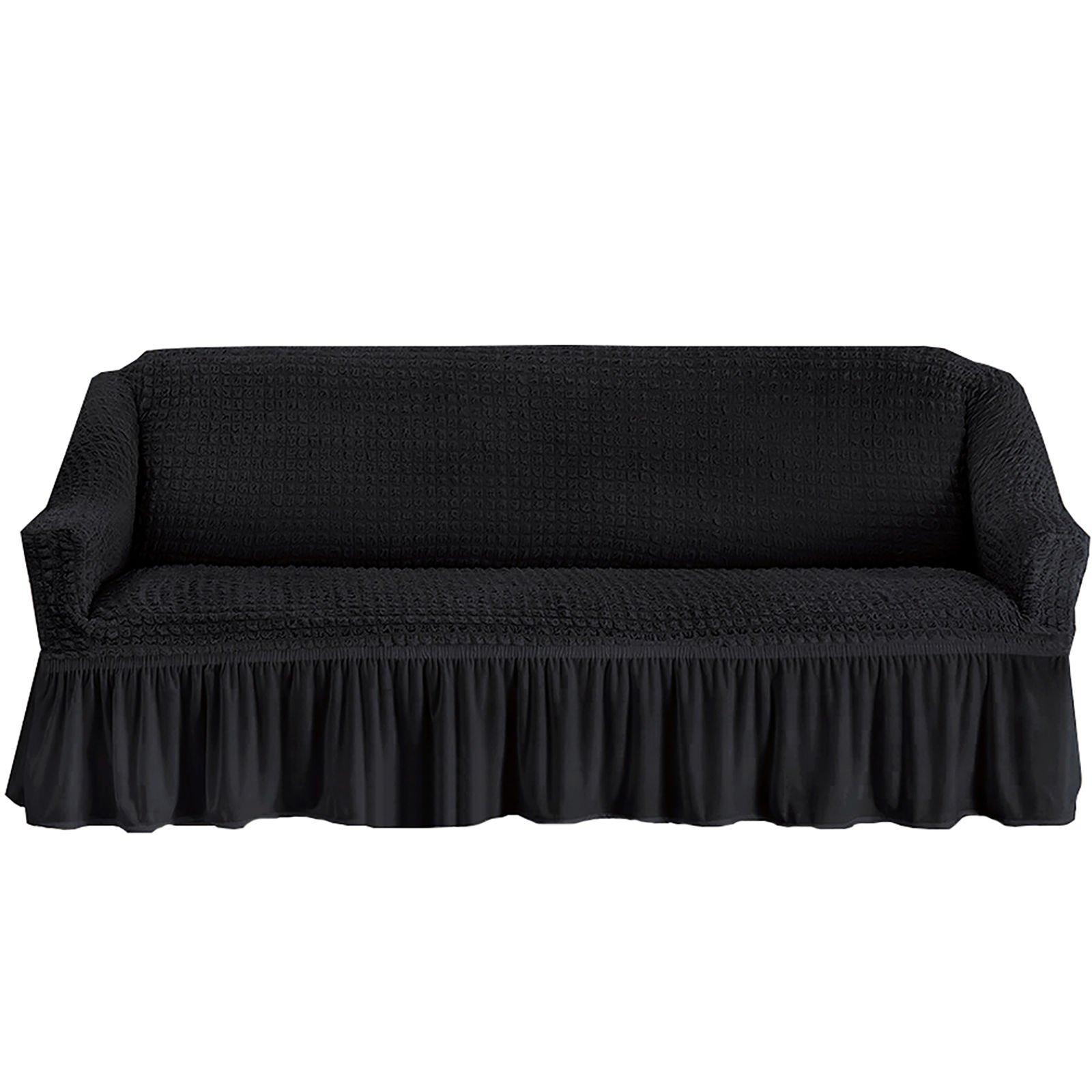 Stretch Sofa Slipcover, 3 Seater Sofa Slipcovers With Skirt With Armless Soft Sofa Cover Elastic Straps Sofa Slipcover For Living Room Kids Pets-black-Large