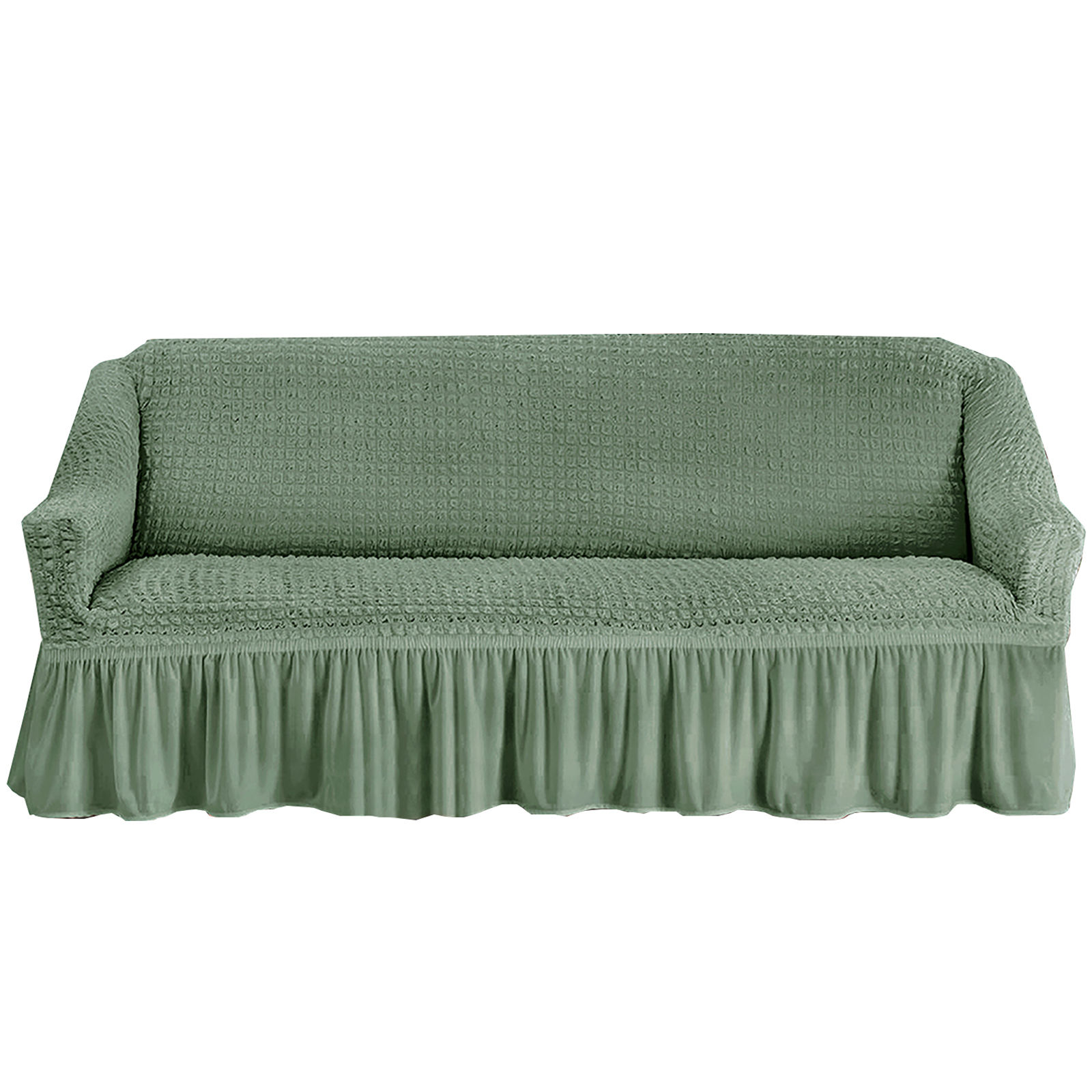 Stretch Sofa Slipcover, 3 Seater Sofa Slipcovers With Skirt With Armless Soft Sofa Cover Elastic Straps Sofa Slipcover For Living Room Kids Pets-Green B-Medium