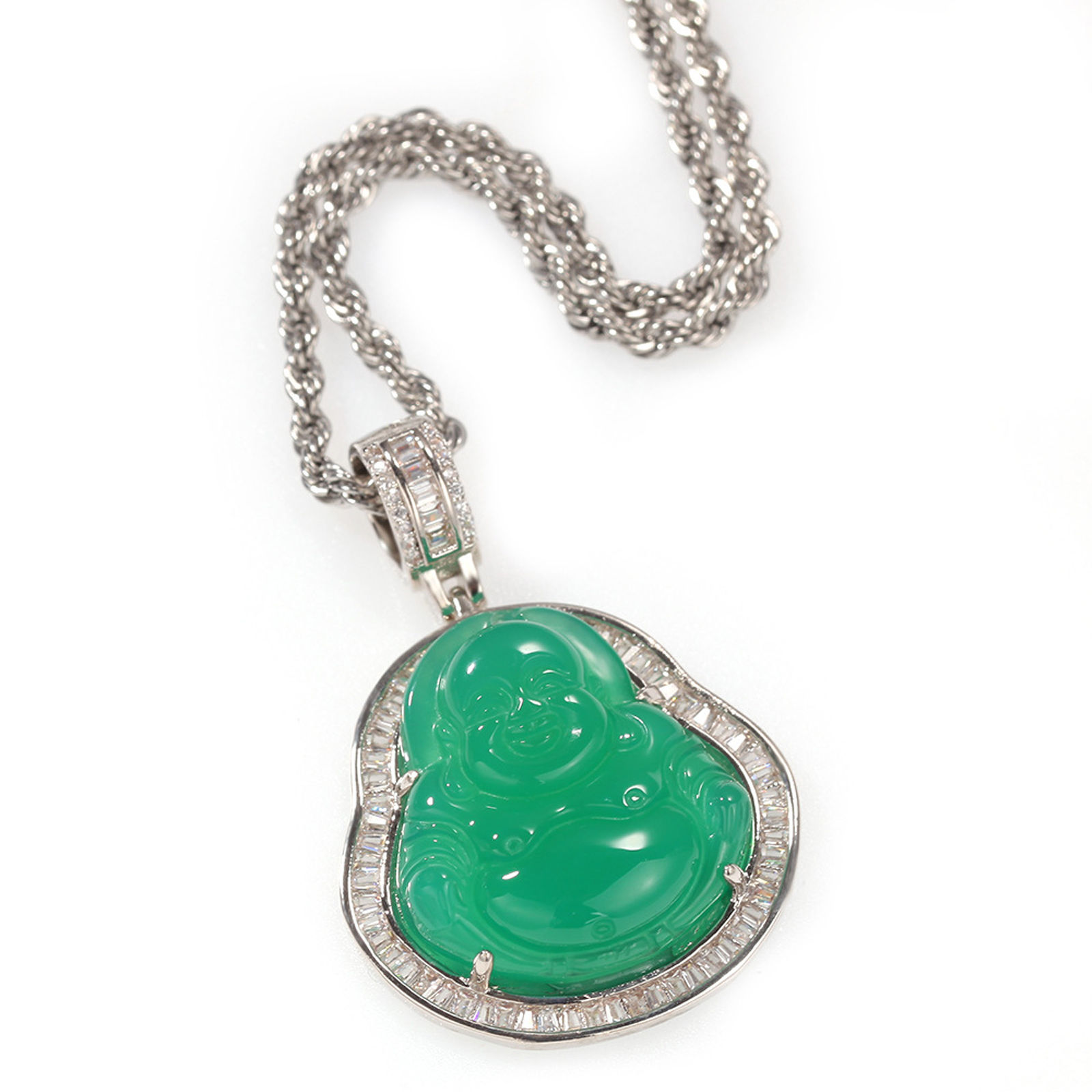 Hip Hop Jewelry For Men/women, Jade Buddha Necklace, Ice Out Buddha Pendant-E-1