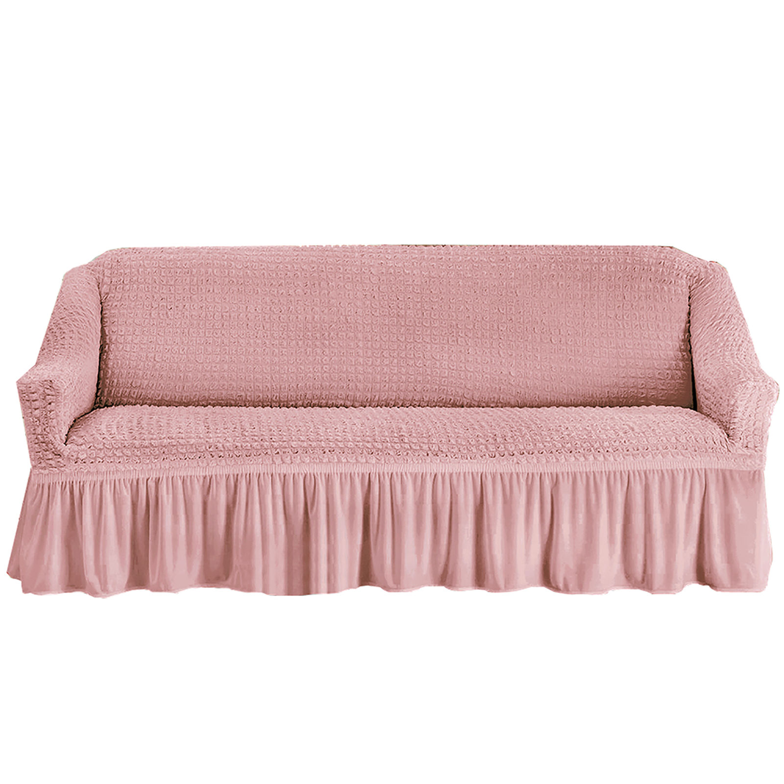 Stretch Sofa Slipcover, 3 Seater Sofa Slipcovers With Skirt With Armless Soft Sofa Cover Elastic Straps Sofa Slipcover For Living Room Kids Pets-Pink-Small